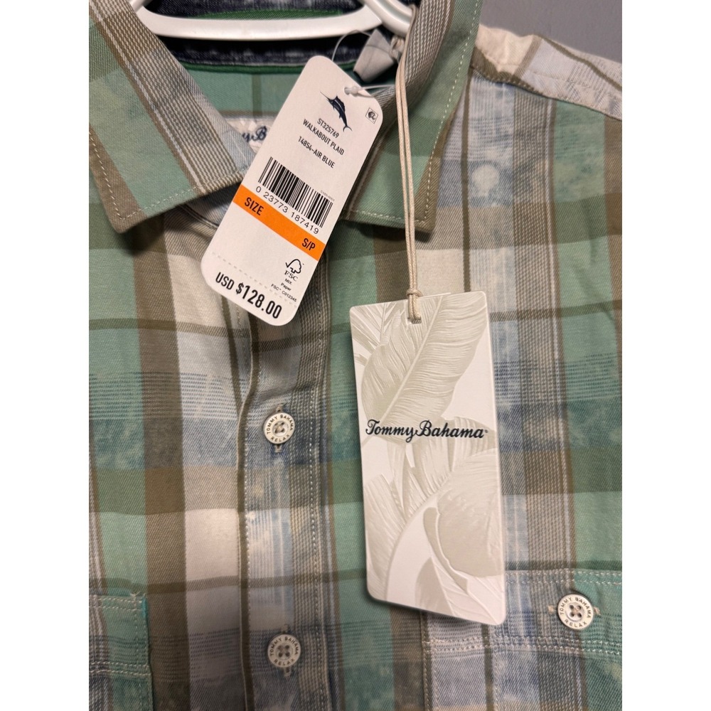 Tommy Bahama Mens Walkabout Plaid Shirt Air Blue Cotton Button Down ST325769 S - Picture 4 of 7